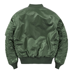 Blouson bomber vert pour homme, couleur unie, fermeture éclair, col rabattable, style décontracté, matière polyester, vêtement d'automne - Product Image 3