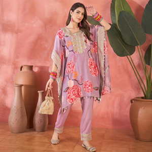 Nuevo Kaftan Kurta de Diseñador para Mujer, Estilo Occidental, Étnico, de Poliéster, Modesto, Midi, de Manga Larga, Corte Regular, para Fiestas, Bodas y Festivales - Product Image 1