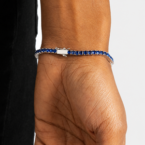 Bracelet tennis en argent sterling 925 avec saphir bleu, plaqué or blanc, zircon cubique taille ronde pour femme - Product Image 2