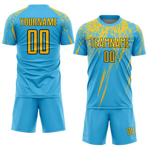 Maillot de football vintage personnalisé bleu et blanc 100 % polyester de haute qualité, faible MOQ, imprimé par transfert thermique, respirant, pour l'extérieur - Product Image 4