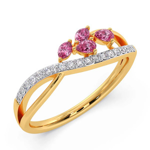 แหวนเพชรลายดอกไม้ประดับหินสีชมพู - Product Image 1