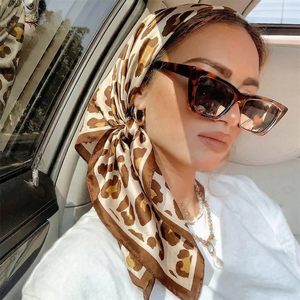 Leopard Print Neckerchief Hijab Scarf For Women Silk <b>Satin</b> <b>Headband</b> Hair Scarves Female Square Shawls Ladies Head Bandana - Product Image 4