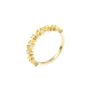Vendeur Vérifié – Bague Éternité en Or Jaune 14 carats avec Saphir Jaune Naturel Taille Marquise 4x2mm et Diamants, Bijou de Mariage Empilable - Product Image 2