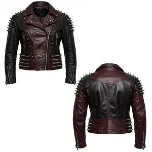 Chaqueta de moto para hombre, corte ajustado, de piel de vacuno, calidad premium, cortavientos, con cremalleras, tachuelas, cuello mandarín, informal, para invierno - Product Image 6