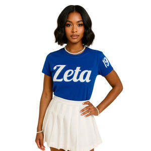 Camiseta de chenilla Zeta 1920 azul con letras blancas, ropa de hermandad, algodón, estilo universitario griego, camisa bordada para mujer - Product Image 1