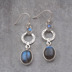 925 Sterling <b>Silver</b> Natural Labradorite <b>Dangle</b> Drop <b>Earrings</b> Handmade Gemstone Hoop <b>Earrings</b> for Women Fashion Jewelry - Product Image 1