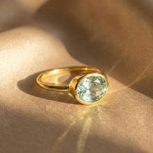 Handcrafted Brass <b>Gold</b> Plated Aquamarine Bezel <b>Ring</b> Minimalist Natural Stone IGI Certified Jewelry for Women HARI OM CREATIONS - Product Image 1