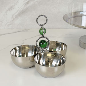 Luxury Silver <b>3</b> Section Serving Bowl With Gold Butterfly Handle Elegant Metal Triple Nut Tray For Home Decor - Product Image 1