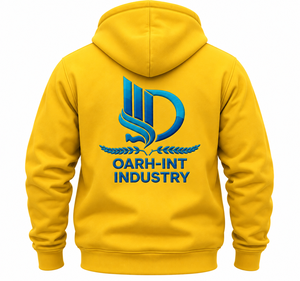 OARH-INT INDUSTRY Sweat à capuche pour homme, jaune uni, avec logo sur le devant, poche, coupe décontractée, en polaire, pour l'automne - Product Image 2