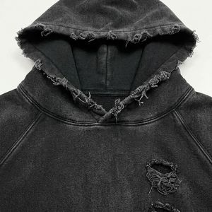 Sweat à capuche court oversize pour homme, noir, 100% coton French Terry, manches raglan, délavé, anti-boulochage, avec poches, pour l'automne - Product Image 4