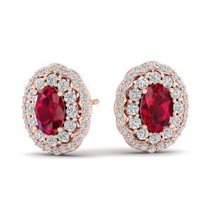 Pendientes REYES con rubíes brillantes de corte ovalado de 1.52 quilates en oro macizo de 14K y 18K, con diamantes certificados por IGI, para mujer. - Product Image 1