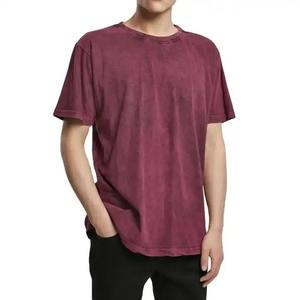 Men's Washed O-Neck Short Sleeve T-Shirt Regular Fit Eco-Friendly Breathable 100% Cotton 220g <b>Vintage</b> Burgundy Drop Shoulder <b>Tee</b> - Product Image 6