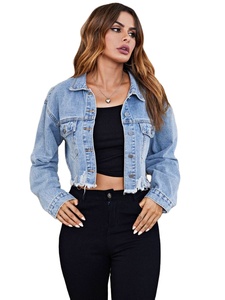 Respirant nouveautés à manches longues recadrée Slim Skinny Denim vestes en détresse femmes mode grande taille Jean vestes pour femmes - Product Image 3