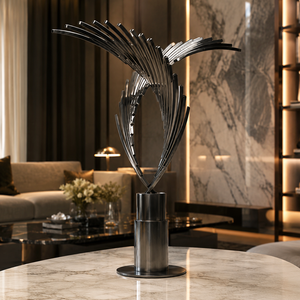 Escultura Metálica Moderna en Forma de Abanico Plateado, Decoración de Mesa, Obra de Arte Abstracta de Lujo, Centro de Mesa para Hogar, Oficina, Hotel, Regalo - Product Image 2