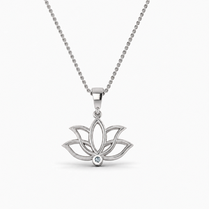 จี้สร้อยคอรูปดอกบัวประดับเพชร E VS1 เพชรเลี้ยงในห้องปฏิบัติการ ทองคำ 14K สีโรสโกลด์ ดีไซน์ดอกบัว ดูเหมือนเพชร เครื่องประดับทางจิตวิญญาณ สร้อยคอโยคะ - Product Image 2