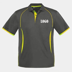 Polo de Manga Corta Gris para Hombre con Ribete Amarillo Neón, Diseño Deportivo de Secado Rápido, Logotipo Estampado en la Parte Delantera - Product Image 1