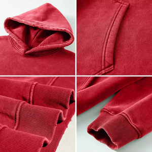 Sudadera con Capucha Roja para Hombre, Corte Holgado, Color Sólido, Informal, Tejida, Manga Larga, con Bolsillos, para Otoño - Product Image 5