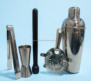 Ensemble d'outils de bar à cocktails en acier inoxydable pour hôtels et restaurants – Cuillère, doseur, pilon en PVC, pince à glace et passoire - Product Image 1