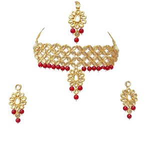 Luxury Inspired Brass Bridal <b>Set</b> Necklace Earrings Maang Tikka Zircon Traditional <b>Bead</b> Detailing Wedding Engagement Party Wear - Product Image 3