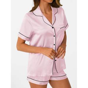 2025 femmes été soie Satin pyjama ensemble doux 2 pièces salon pyjama avec boutons hauts et shorts ODM approvisionnement pour les familles - Product Image 5