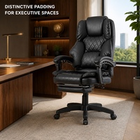 Chaise de bureau exécutive moderne noire à dossier haut, siège rembourré, repose-pieds escamotable, en cuir PVC, pivotante, pour bureaux privés et salles de jeux