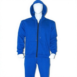 Men 100% Organic Cotton Fleece Winter Tracksuit Royal Blue <b>Jogger</b> Hoodie <b>Set</b> Regular Fit OEM Sportswear Manufacturer Custom - Product Image 1