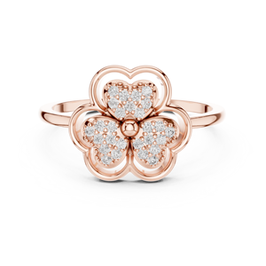 Bague en or rose à motif floral avec diamants de laboratoire, élégante bague à fleurs pour femme, bijou raffiné, cadeau - Product Image 1