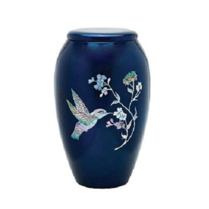 Navy Blue Hummingbird Cremation Urn for Human Ashes | Floral <b>Memorial</b> <b>Keepsake</b> | Adult Funeral Burial Vessel | Elegant - Product Image 1