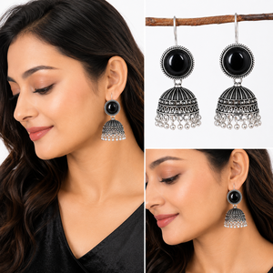 Boucles d'oreilles pendantes bohèmes en laiton antique, alliage de zinc et onyx noir, faites à la main, bijoux de mode indiens pour fêtes - Product Image 2