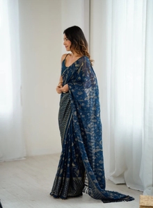 Sari de Georgette con Estampado Floral Estilo Bollywood KV - Product Image 4