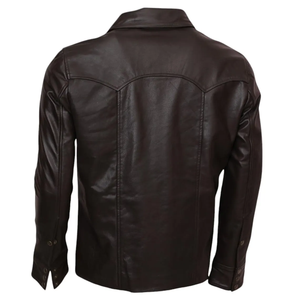 Genuine <b>Leather</b> Western Shirt Men's Unisex Dark Brown Full Sleeve Button Down CasualJacket Regular Fit All Seasons Turn-down - Product Image 3