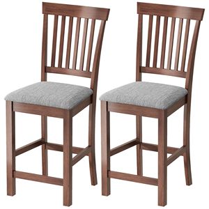 Set of 2 Counter Height Bar <b>Stools</b> with Padded Seat <b>High</b> <b>Back</b> Kitchen Chairs in Gray and Dark Brown for Dining Room - Product Image 1