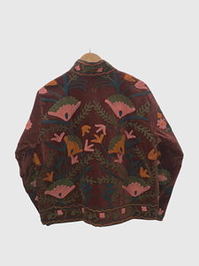 Hand Embroidered Floral Velvet Jacket Mandarin Collar Full Sleeve Plus Size Women'<b>s</b> Autumn Coat Prairie Chic Style - Product Image 2