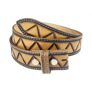 Luxury Western <b>Leather</b> <b>Tooled</b> Belt Hand Carved Cowboy Leaf Pattern with Heavy Floral Brass Buckle Custom Length - Product Image 1