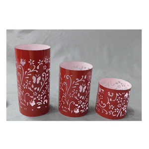 Élégant Porte-Bougie Décoratif en Fer Perforé, Finition Rose Rougeâtre Cylindrique, Motif Artistique Circulaire Découpé, Sans Plomb - Product Image 2
