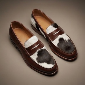 Mocasines de Cuero Genuino con Estampado de Vaca, Punta Redonda, Sin Cordones, Zapatos de Vestir para Hombre, Todas las Temporadas, Suela de Goma Acolchada - Product Image 5