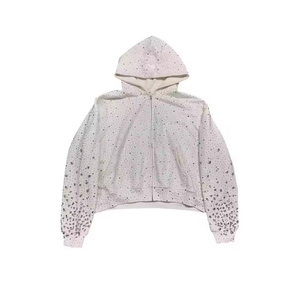 Sudadera con capucha de lujo personalizada con cremallera y pedrería completa para hombre y mujer, estilo Y2K, streetwear, oversize, gruesa, con cristales brillantes. - Product Image 5