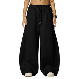 Pantalon de survêtement personnalisé pour femme, hiver, écologique, respirant, doublure polaire, mélange de coton, taille élastique, jambe large, avec cordon de serrage et poches - Product Image 1