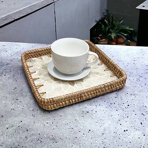 Plateau de service carré en rotin naturel tressé, multicolores, fait main, produit très vendu, pour la décoration intérieure par UO - Product Image 5