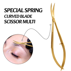 Ciseaux à sourcils professionnels en acier inoxydable avec revêtement or plasma, logo et emballage personnalisés pour outils de maquillage par Bahasa Pro - Product Image 5