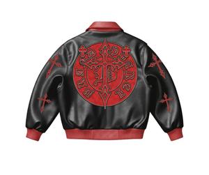 <b>White</b> Pu Bomber <b>Jacket</b> With Red Cross Embroidery And Logo Patch Streetwear <b>Men</b> Autumn Zipper Front Turn-down Collar - Product Image 4