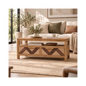 Mesa de centro moderna de la colección SOHO con frentes de cajones geométricos, mesa de café de madera para muebles de sala de estar - Product Image 1