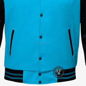 Chaqueta universitaria de manga de cuero genuino de lana 100% personalizada con cuello levantado para hombre, abrigo con letras de béisbol personalizado con proceso de recubrimiento - Product Image 3