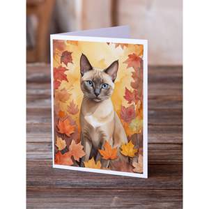 Gato tonkinés caprichoso en hojas de otoño Paquete de 8 tarjetas de felicitación de tamaño A7 en blanco 5x7 con sobres Tarjetas de notas - Product Image 2