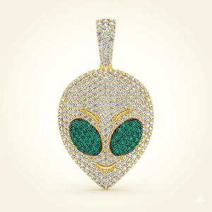 SHRAMAN DIAMOND Collier Pendentif Tendance en Argent 925 Plaqué Rhodium avec Diamant Moissanite Visage d'Alien de Dessin Animé Personnalisé pour Fêtes d'Halloween - Product Image 1