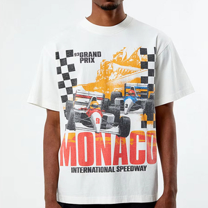 Camiseta Blanca de Manga Corta para Hombre, Personalizada con Estampado del Gran Premio de Mónaco, Cuello Redondo, Algodón Jersey, Corte Regular - Product Image 1