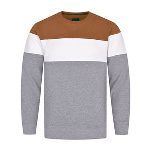 Suéter de Punto con Cuello Redondo y Bloques de Color para Hombre, Corte Regular, Estilo Casual para Otoño, Manga Larga, Gris, Blanco, Marrón - Product Image 1