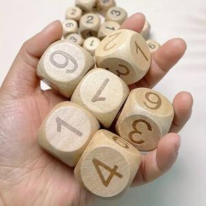 <b>Wooden</b> Cube Playing Dice Handmade Hardwood Educational Number <b>Block</b> Tabletop Game Accessory Learning Resource Toy - Product Image 3