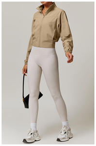 Yoga <b>Jacket</b> Gold Zipper Women <b>Slim</b> Fit Long Sleeved Windproof Yoga Fitness Slimming Tight <b>Fitting</b> <b>Jacket</b> for Outdoor Sports - Product Image 3