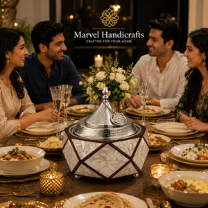 Marvel Handicrafts Luxury Mother of Pearl Wooden Insulated Casserole with Stainless Steel Tagine Lid Premium Hot <b>Food</b> <b>Server</b> - Product Image 2